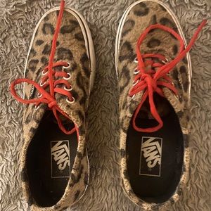 Leopard “fuzzy fabric” VANS with red laces in great condition.